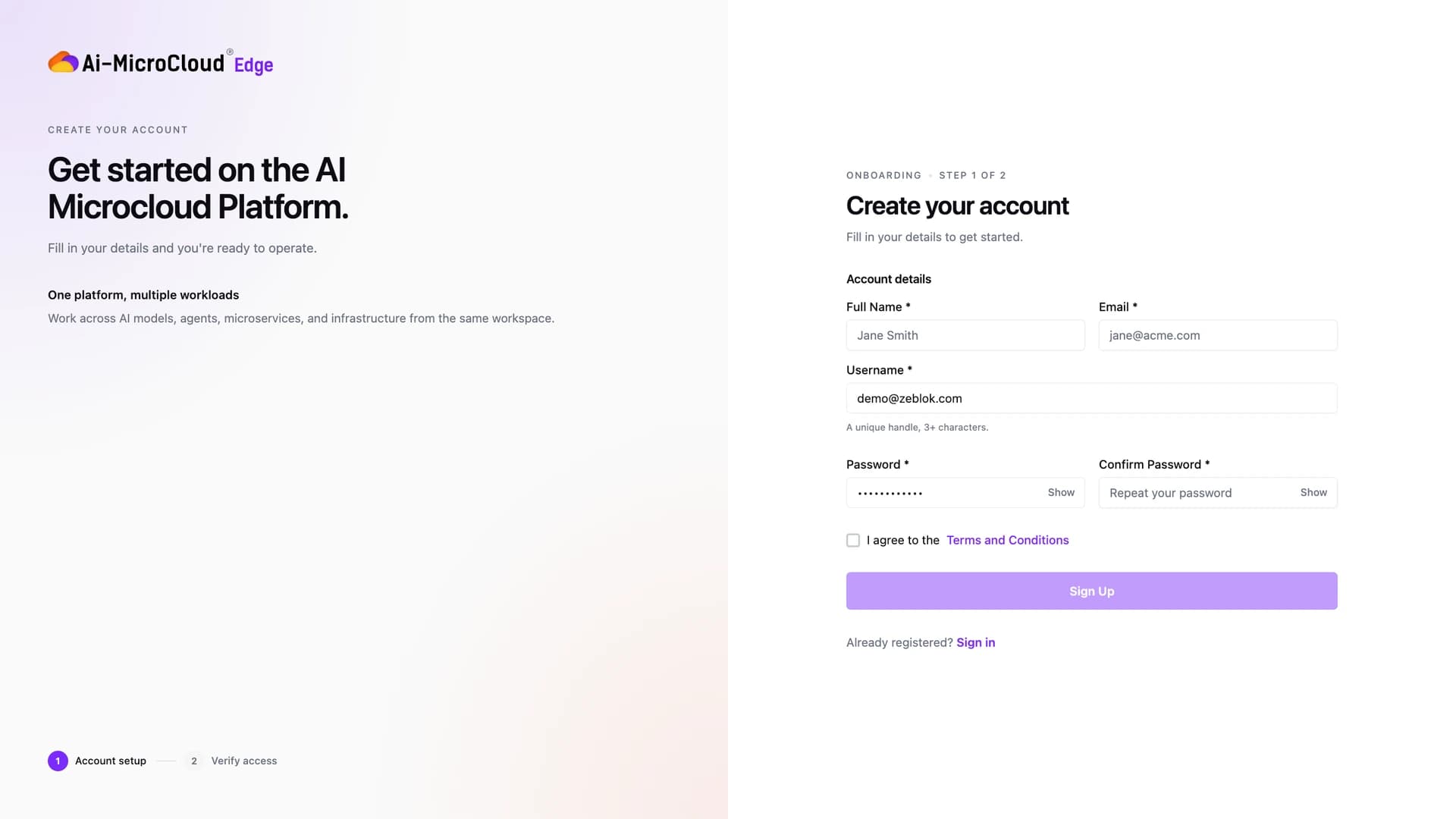 Create account