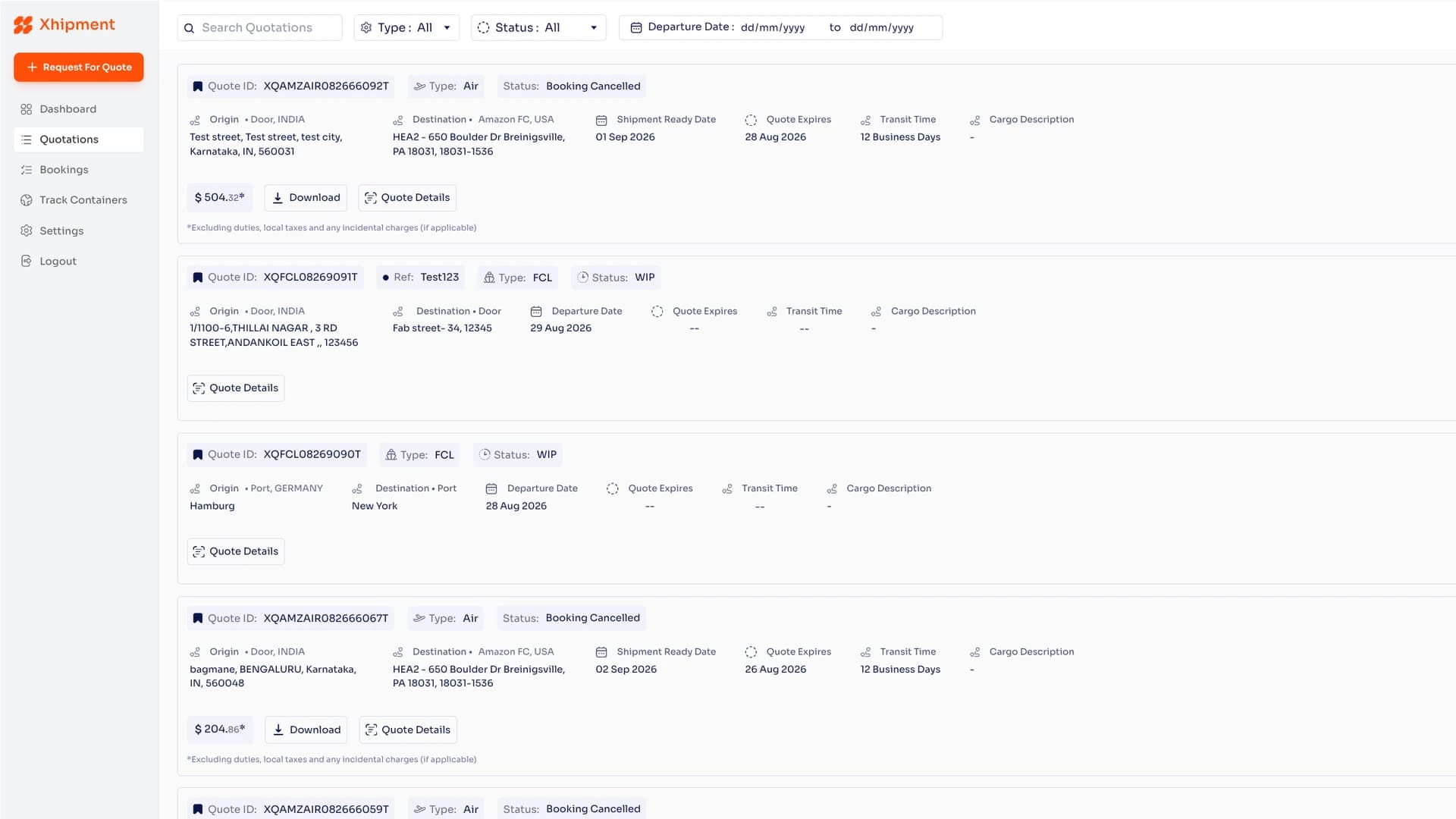 Shipment workspace