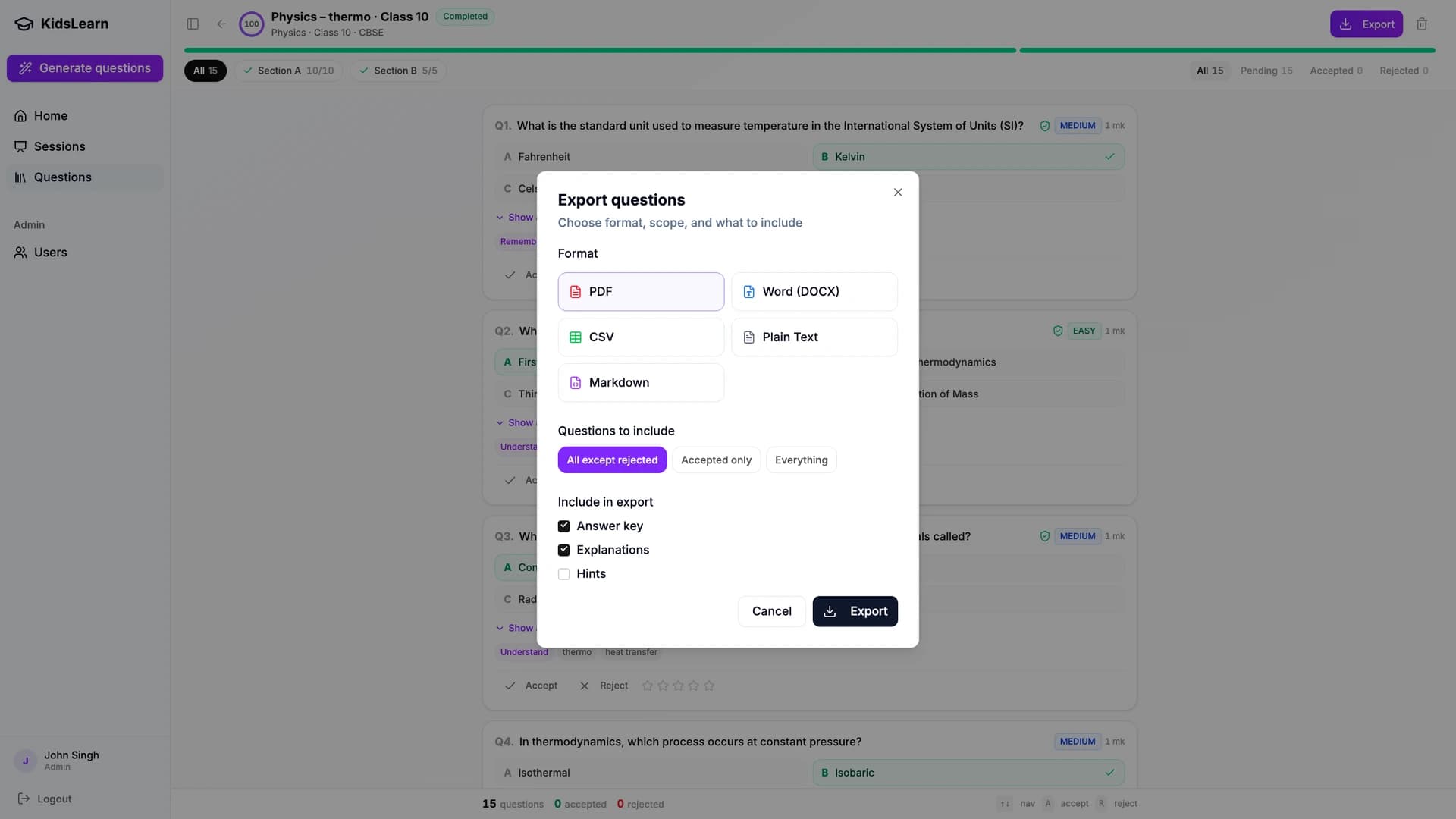 Answer options
