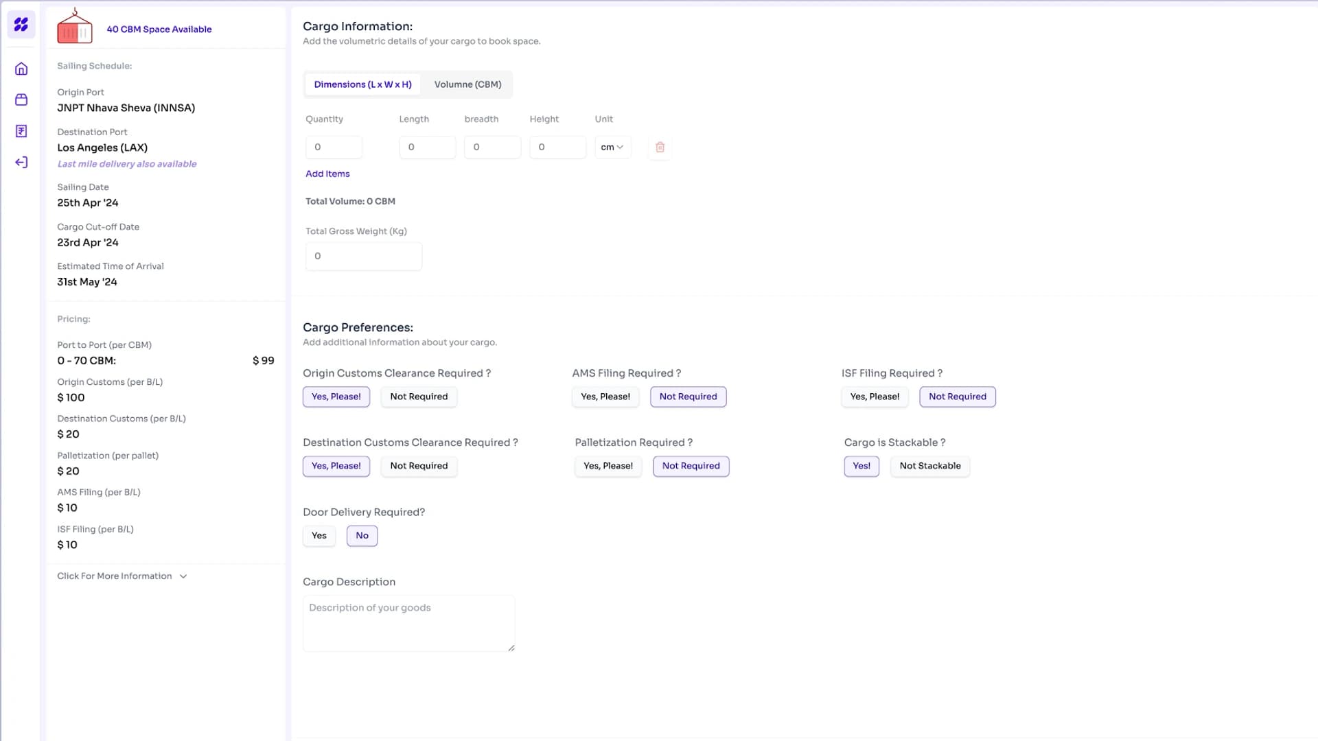 Shipment workspace